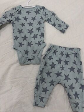 cloud island Sage Blue Ribbed Star-Print Baby Bodysuit
